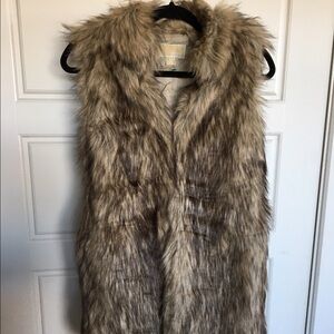 Michael Kors Faux Fur Vest in Brown and Tan